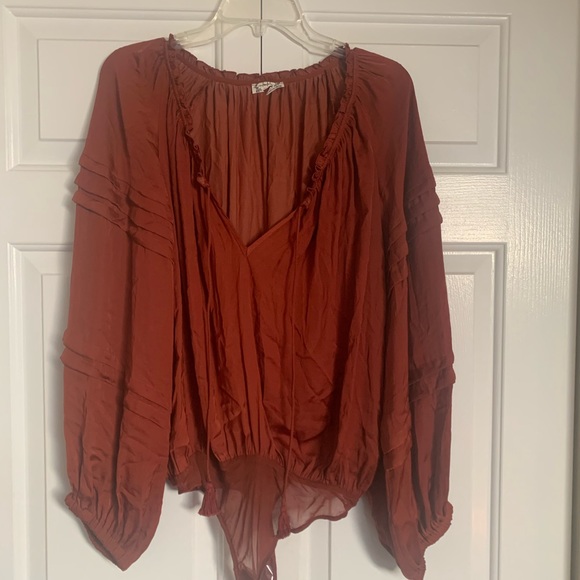 NWOT Free People Long sleeved Body Suit Orange balloon puff sleeve body suit - Picture 3 of 5